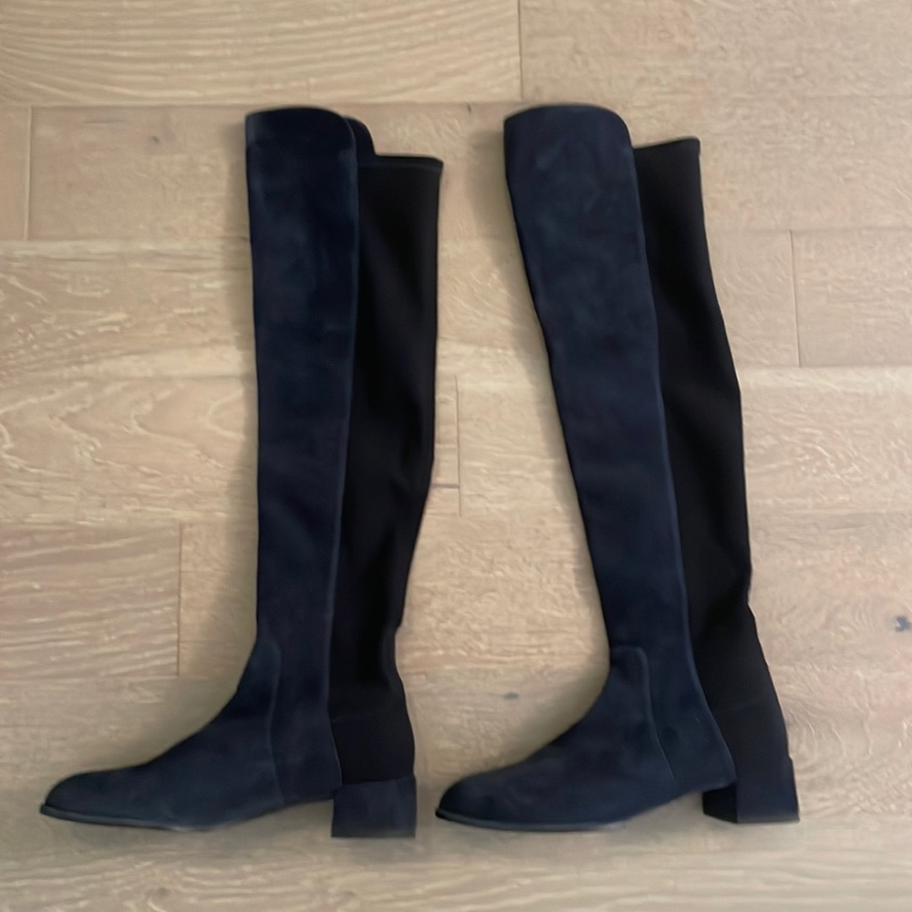 Navy knee high suede Stuart Weizmann boots
